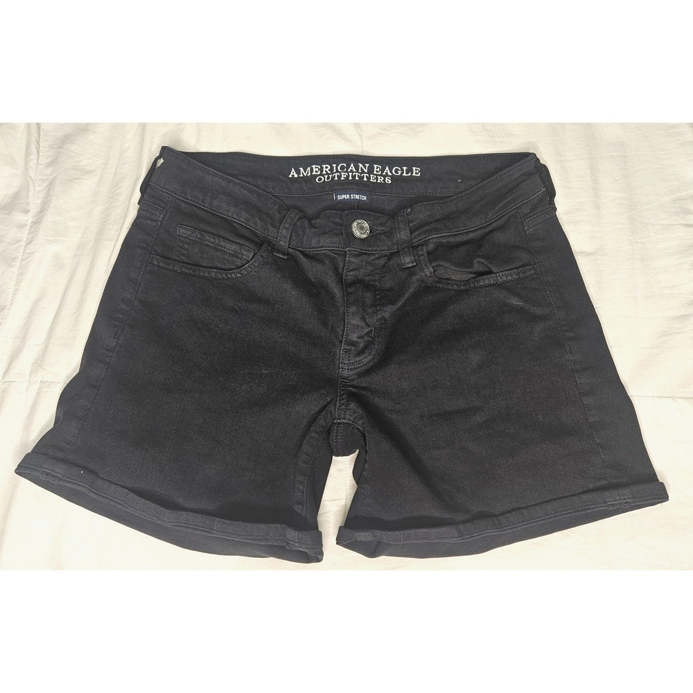 American Eagle Outfitters Super Stretch Midi Shorts Black Denim Womens Size 6
